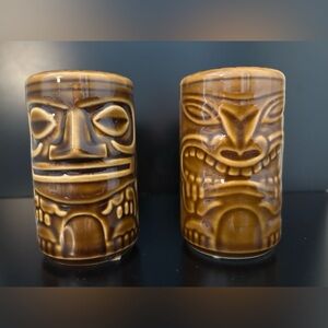 Ceramic Tiki Mug Pair in Warm Brown Glaze
